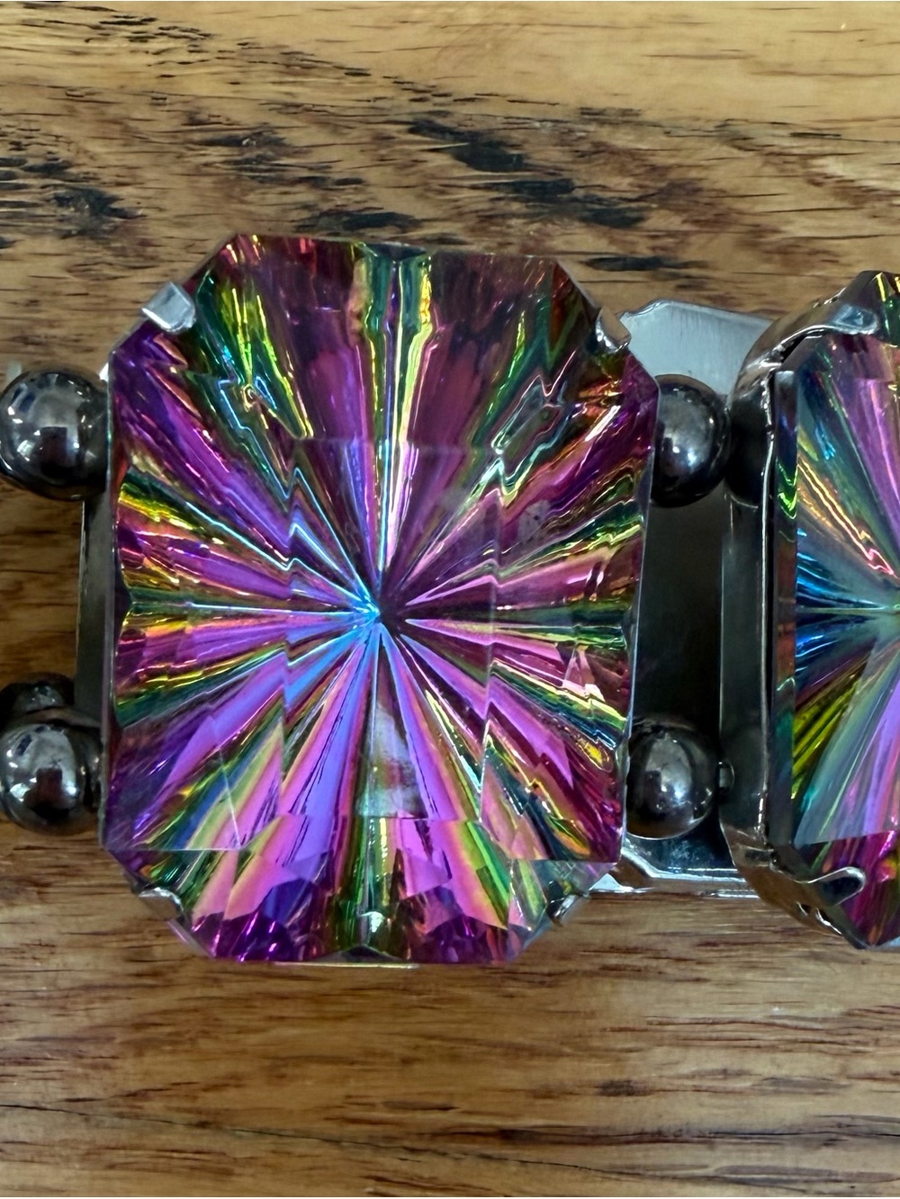 Vintage Watermelon Rainbow Faceted Rhinestone Stretch Bracelet